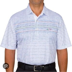 Greg Norman Collection Men's Polo - White with Blue Stripes